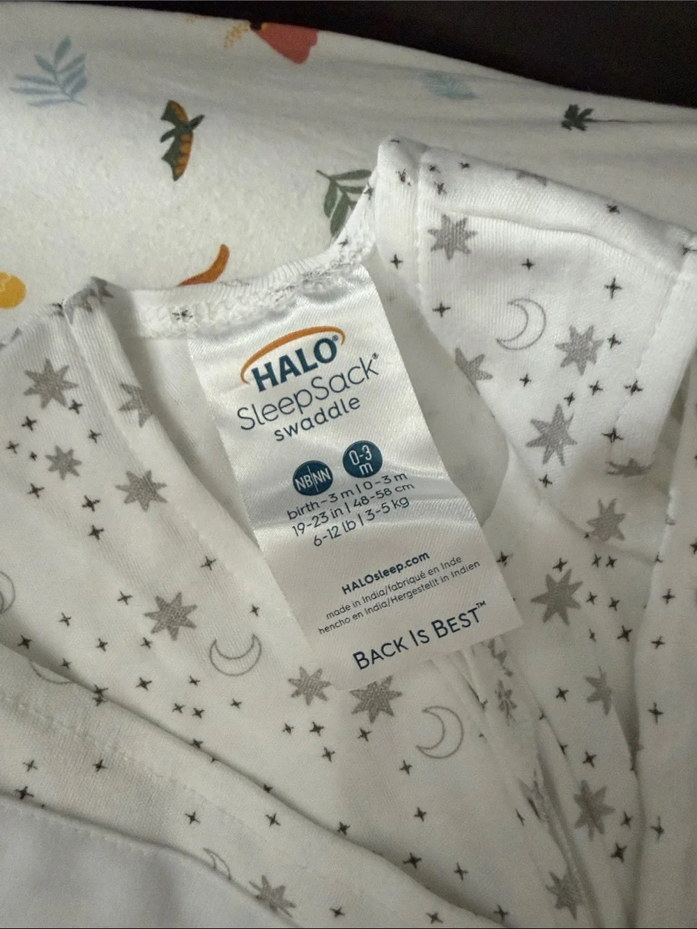 Halo Baby Sleep Sack Swaddle White with Gray Star & Moon Print (Newborn to 3M)